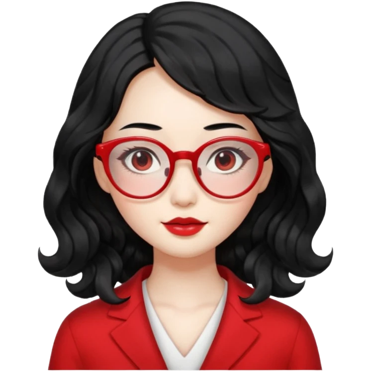 Beautiful girl,Black hair,wavy hair，long hair,Black eyes,Chinese peli rojo y lentes emoji