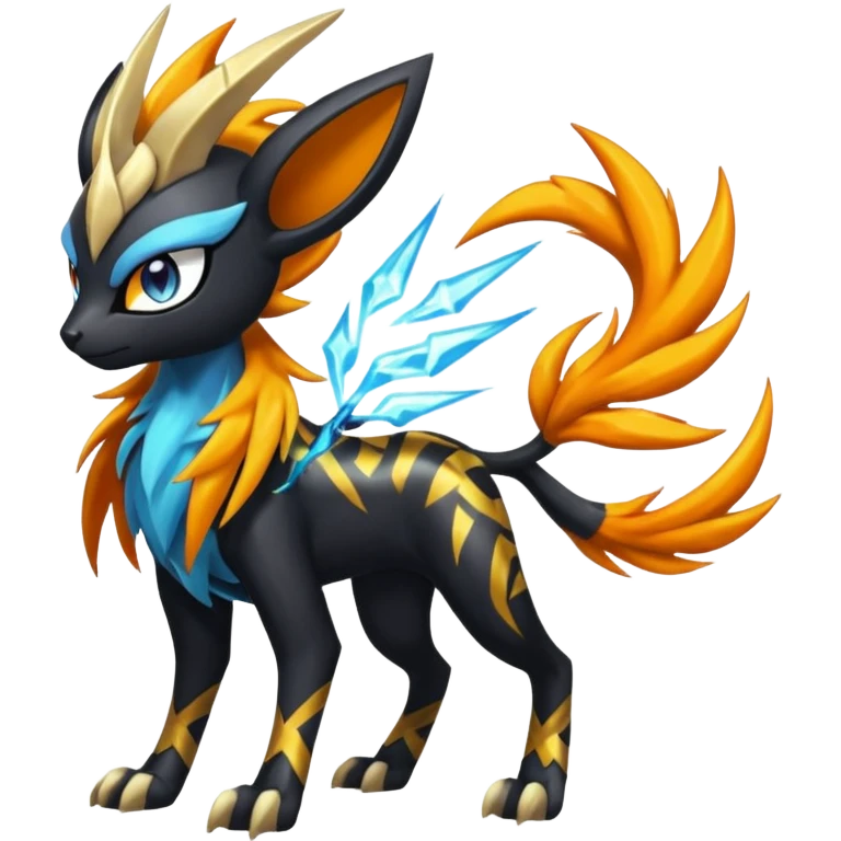 Feral Scaly Striking Slaying Badass Evil Handsome Lightning-patterned Zig-zagged buzzy fuzzy Meloetta-Luxray-Suicune-Solgaleo-Vernid-fusion-hybrid-creature, full body  emoji