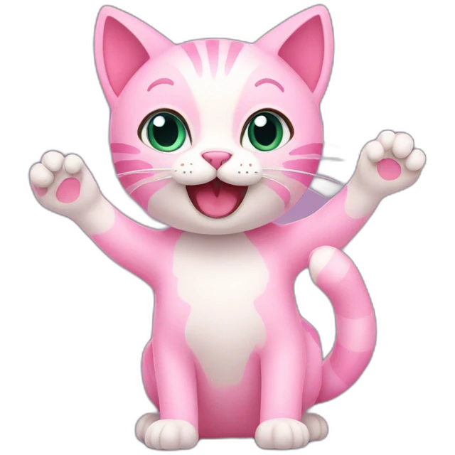 pink cat waving emoji