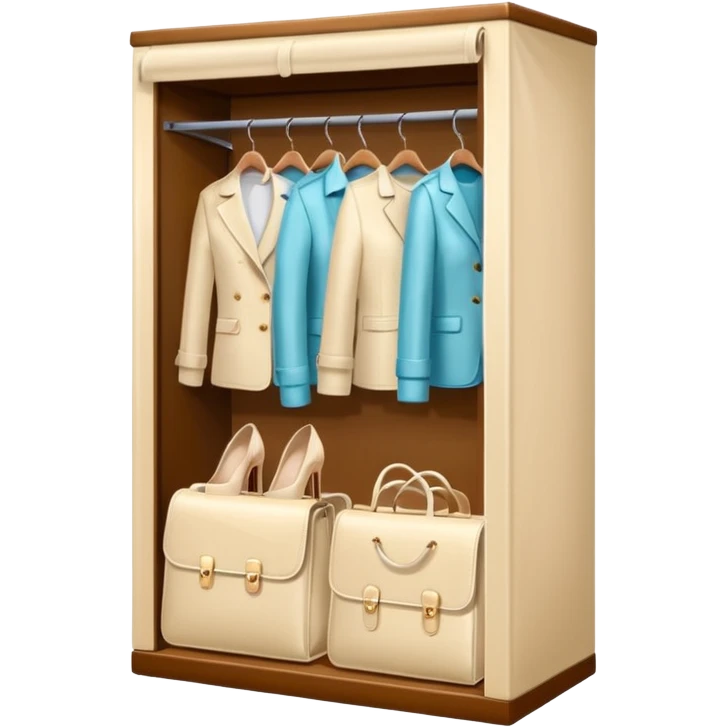 Glossy cream PVC closet with realastic cloth and shoes with bags emoji