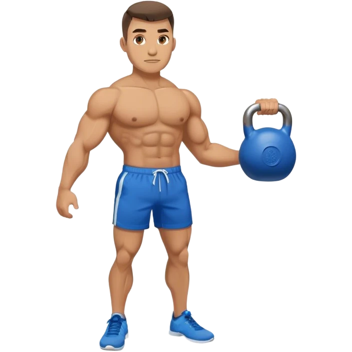 jacked man with blue shorts holding kettlebell emoji