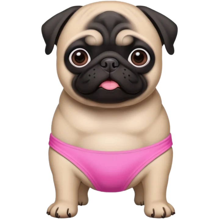 A black pug wearing a bikini emoji