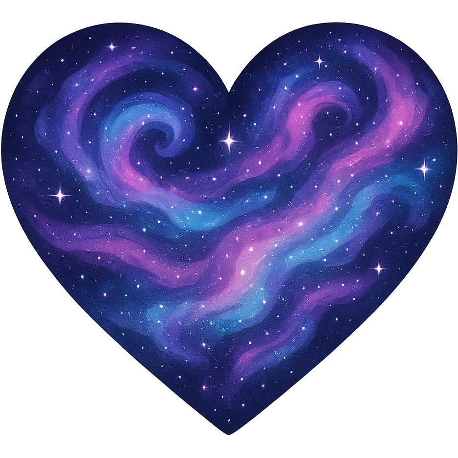 heart with a cosmic galaxy theme, swirling colors and stars, clean digital illustration emoji