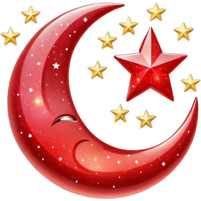 Beautiful sparkly glittery shiny pretty red crescent and stars scenery emoji