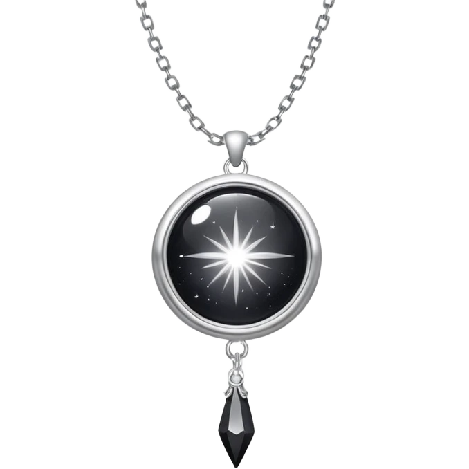 ethereal onyx stone radiating silver energy, cosmic dust around it, delicate floating chain emoji