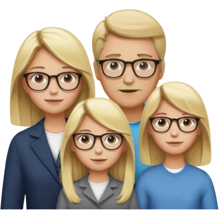 je voudrai un emoji d'une fille aux cheveux longs et blonds avec des lunettes en FAMILLE avec un papa chatain une maman blonde et un frère blond emoji