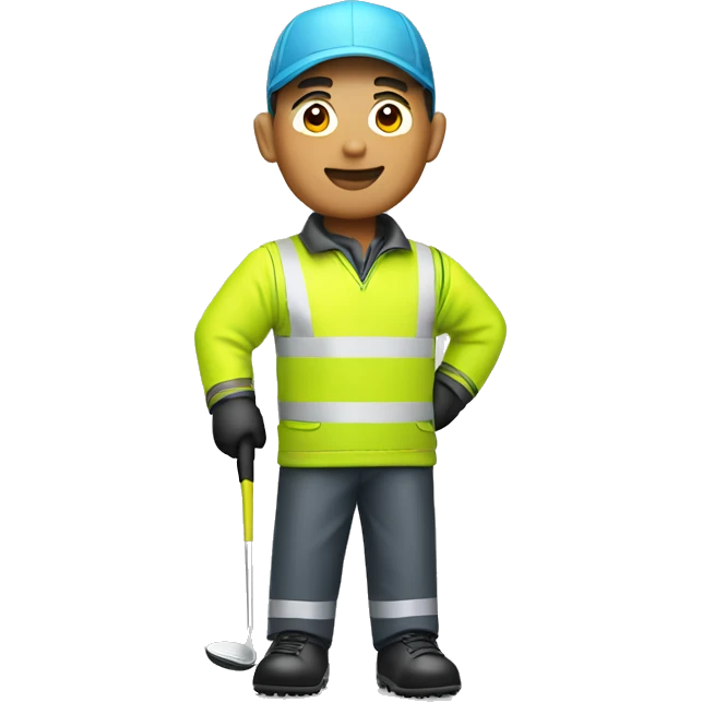 Asian man wearing high-vis workers outfit holding a golf club  emoji