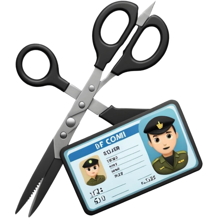 Floating black Scissors cutting in half an idf soldier ID card with a little chip in 2 parts emoji