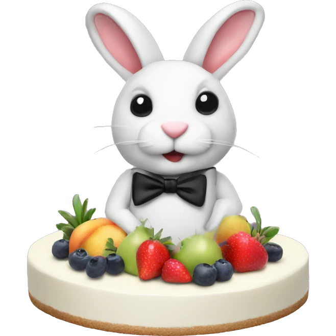 rabbit cake with fruit and tuxedo emoji