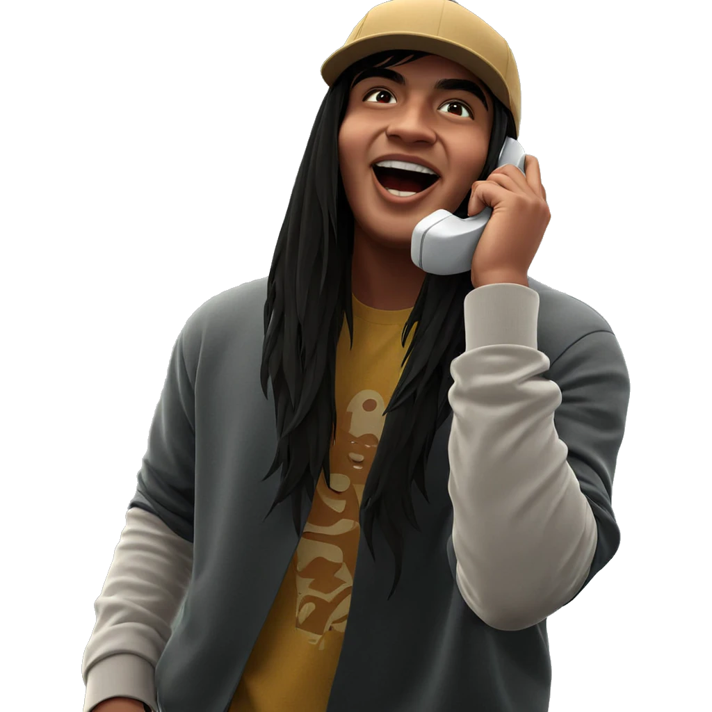boy talking on phone indoors emoji