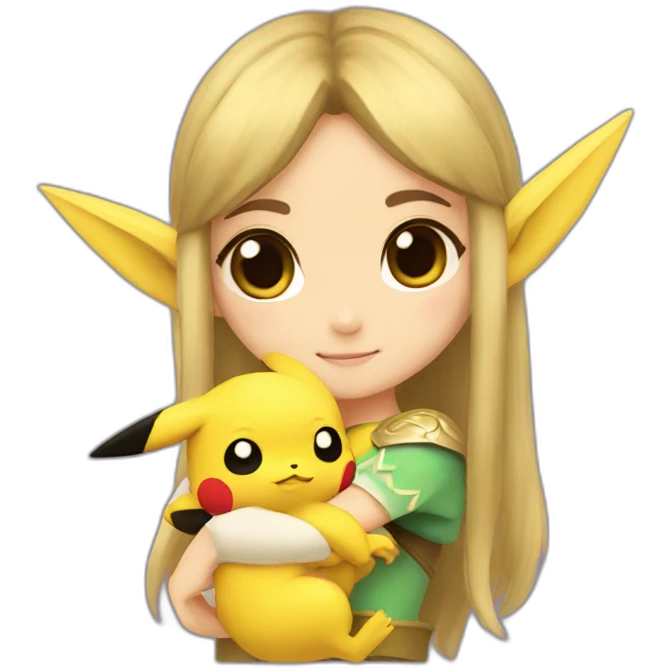 Princess Zelda cuddling a pikachu emoji