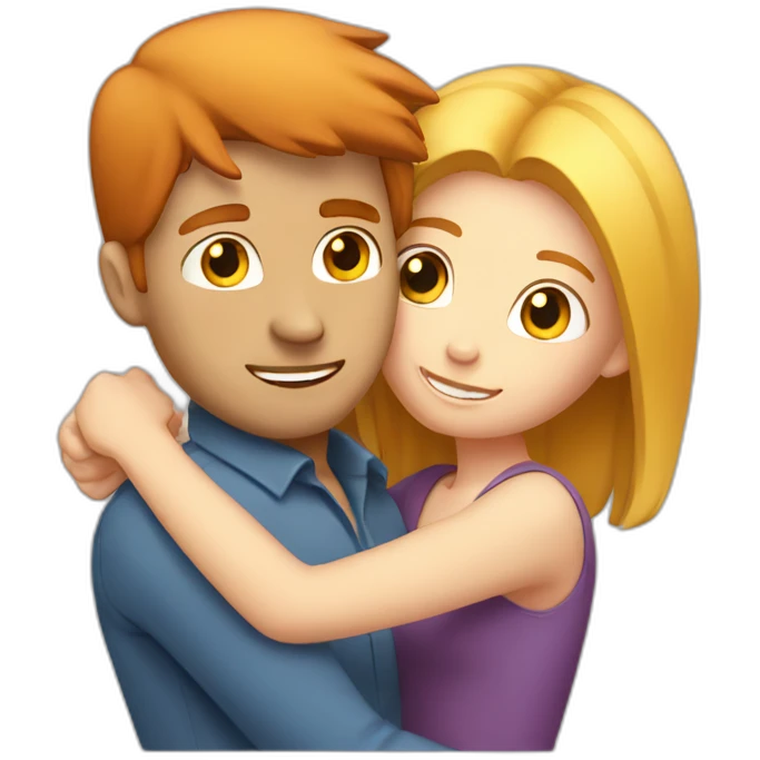 Red straight hair girl hugging blond guy emoji