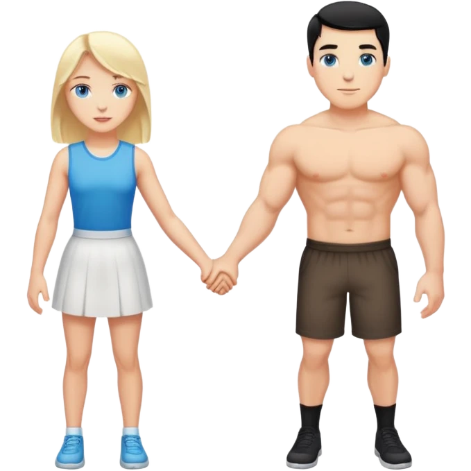 Buff and Tall white man with short black hair and white girl with long blonde hair and blue eyes holding hands emoji