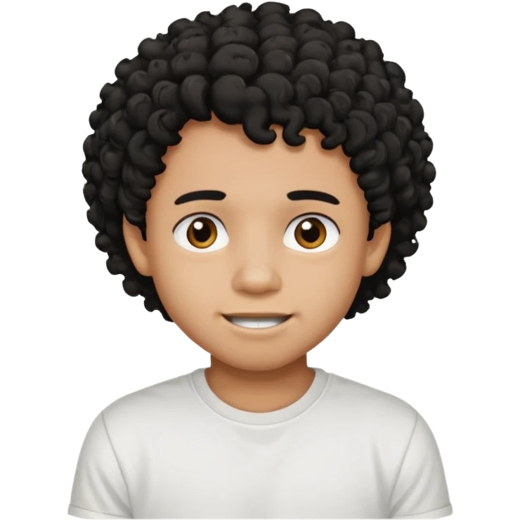 a black boy with a curly hair and a white t shirt no teet emoji
