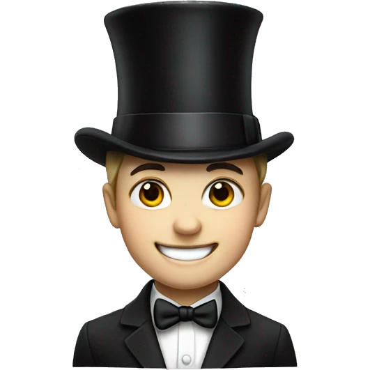 Smiling boy, white skin, in top hat emoji
