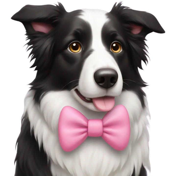 Border collie wearing a pink bow emoji