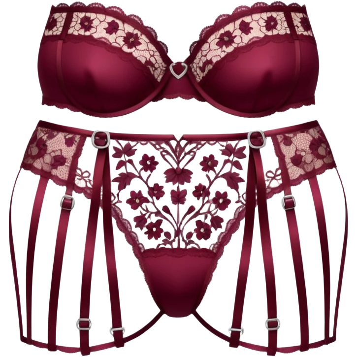 Burgundy lace lingerie with a garter belt  emoji