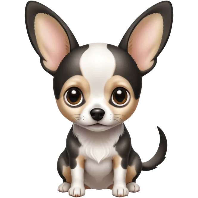 Chihuahua de pelo blanco con negro como una vaca. Con Grandes orejas super delgado emoji