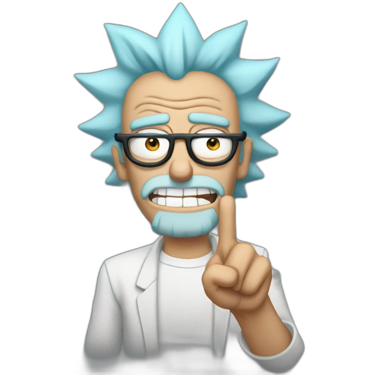 Rick Sanchez with glasses and one finger up emoji