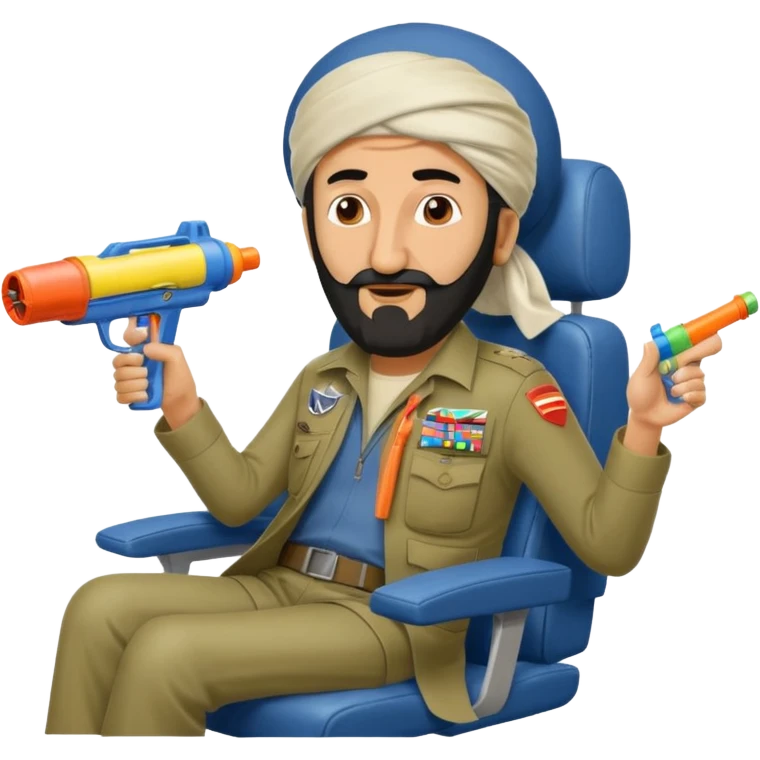 Osama bin laden pointing water gun in an airplane pilot seat emoji