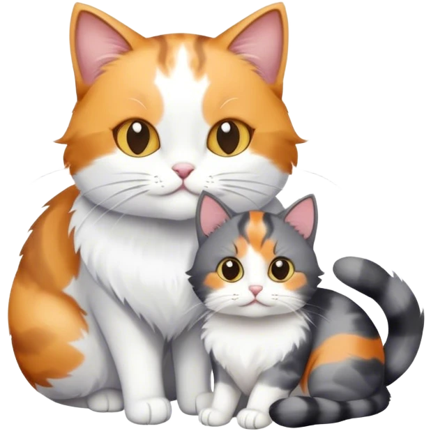 Grey and white cat and calico cat together  emoji