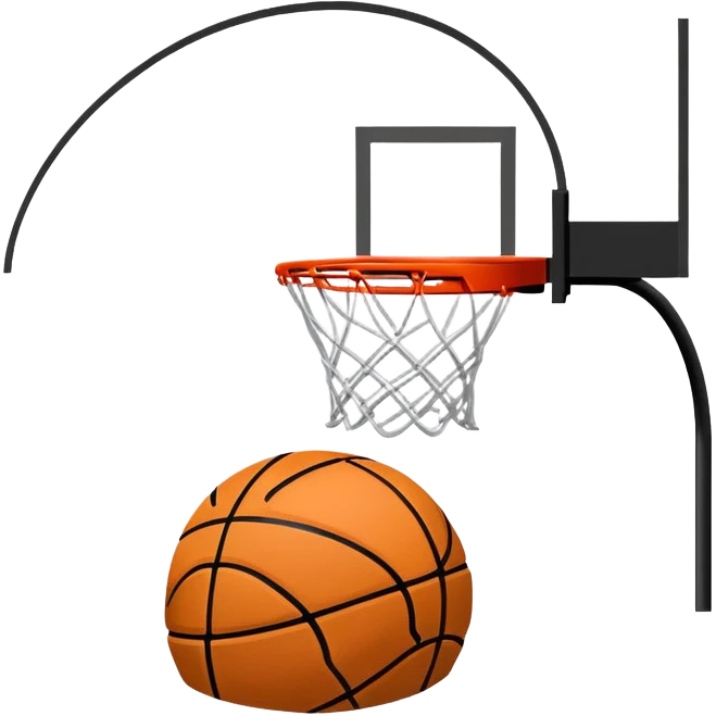 Super minimalist black basketball with minimal white lines, tiny NBA and Spalding text, iOS emoji style emoji