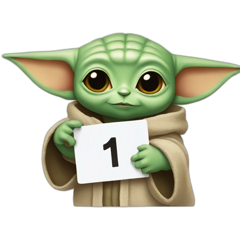 Baby Yoda holding a number 1 sign emoji