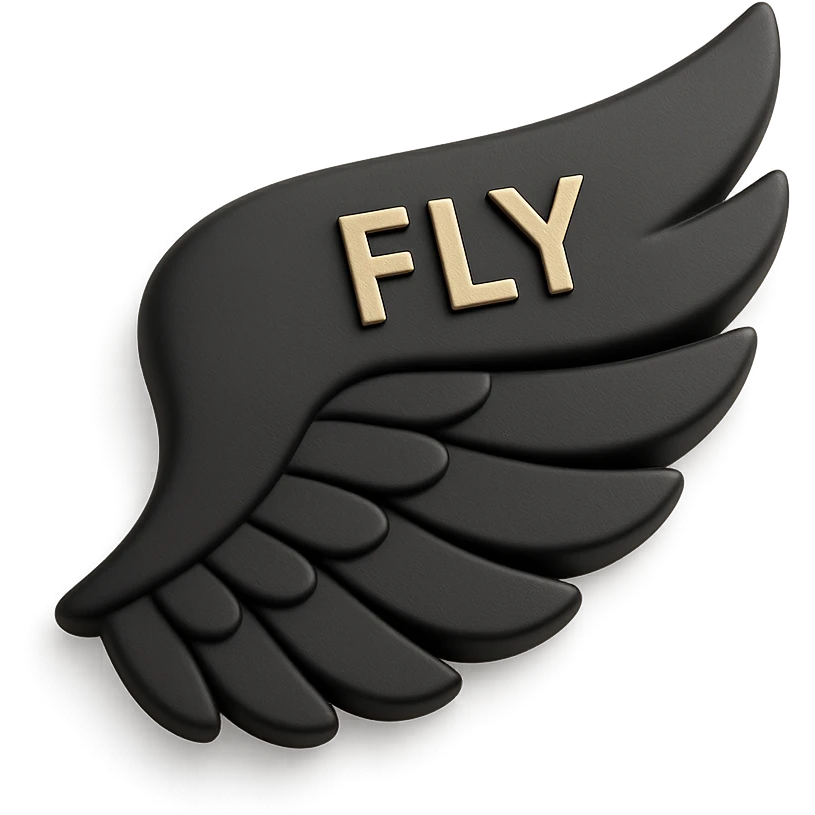 3D black wing with FLY embossed on the surface emoji