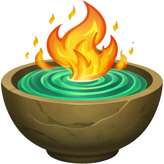 Enchanted emerald big fire rising from a flat stone bowl emoji