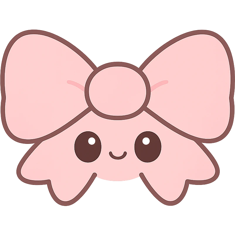 fluffy bow with cute face, oversized eyes, kawaii style emoji