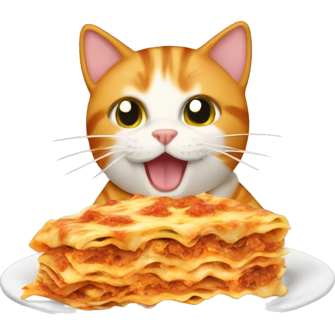 orange tabby cat eating lasagna emoji