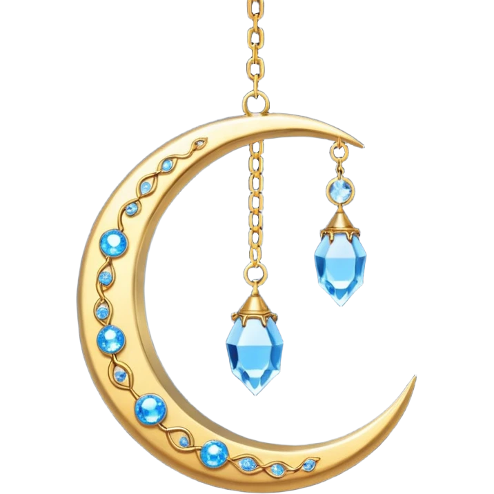 Hanging crystal moon crescent suncatcher with a long metal chain and embedded crystal connectors  emoji