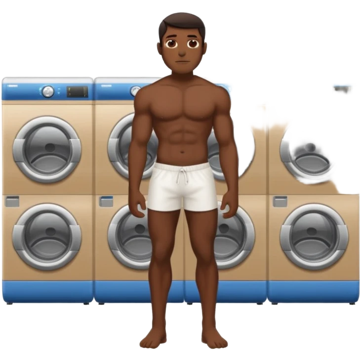 full view of a naked muscular dark skin man in a laundromat emoji