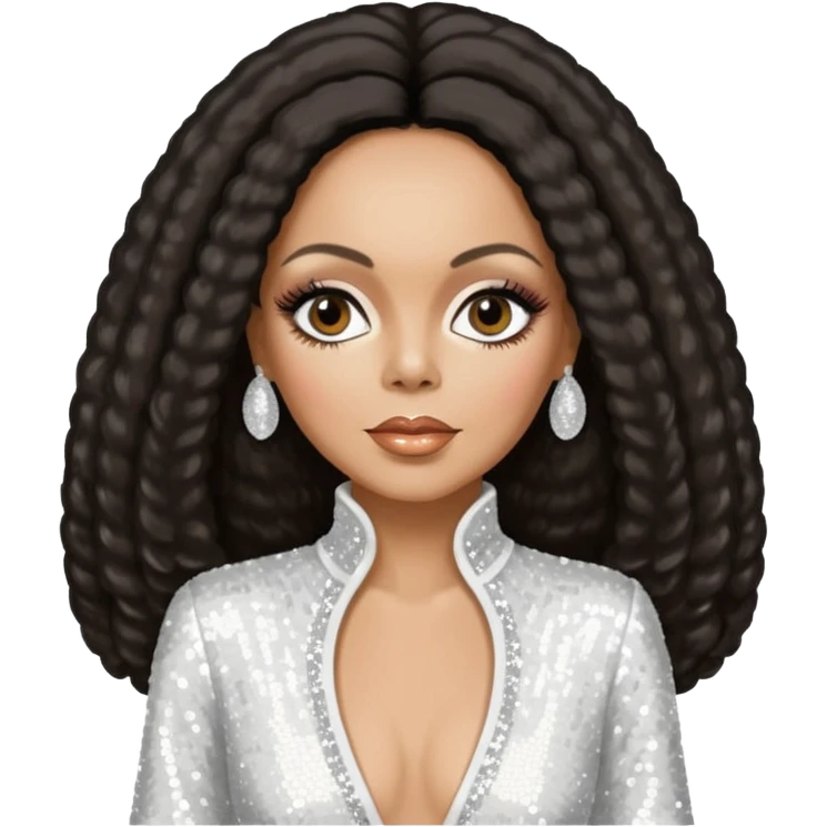 Diana Ross, Queen of Motown from Famous People with long dark brown hair, white sequin outfit emoji