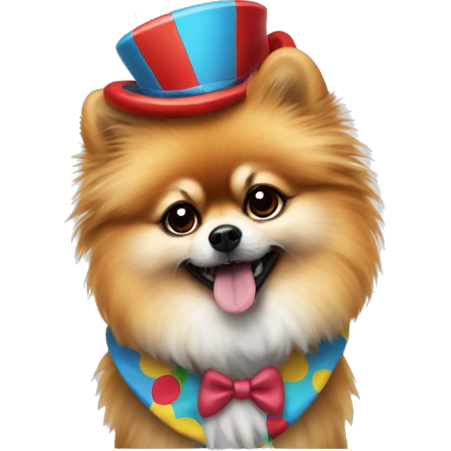 Pomeranian with clown outfit emoji