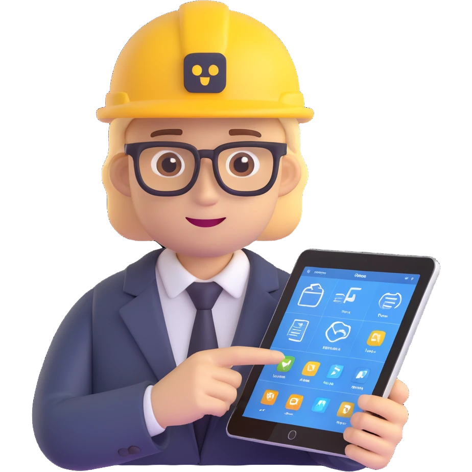 I.T. solution architect emoji presenting a digital architecture plan on a tablet, tech-savvy look emoji