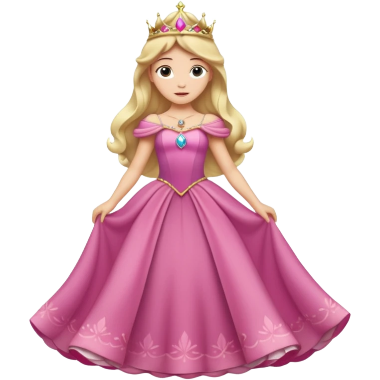 Princesa aurora Disney com vestido grande roda com uma tiara pequena e corpo inteiro, emoji