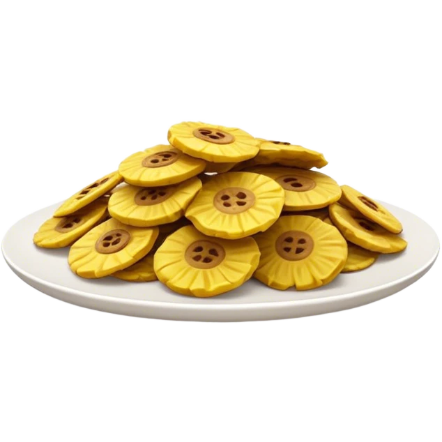Patacones Cinematic Realistic Patacones Dish Emoji, depicted as crushed, crispy plantain discs, rendered with rich textures and dynamic, natural lighting. emoji
