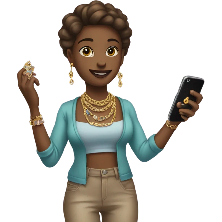girl holding jewelry and phone emoji