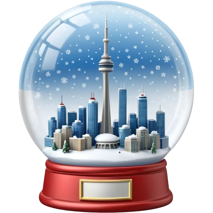 A Tiny beautiful hyperrealistic Glass Snow globe, with Toronto City CN tower within the global, full of snow, expressing  a snow storm in ontario.  Isolated, 3D render  emoji