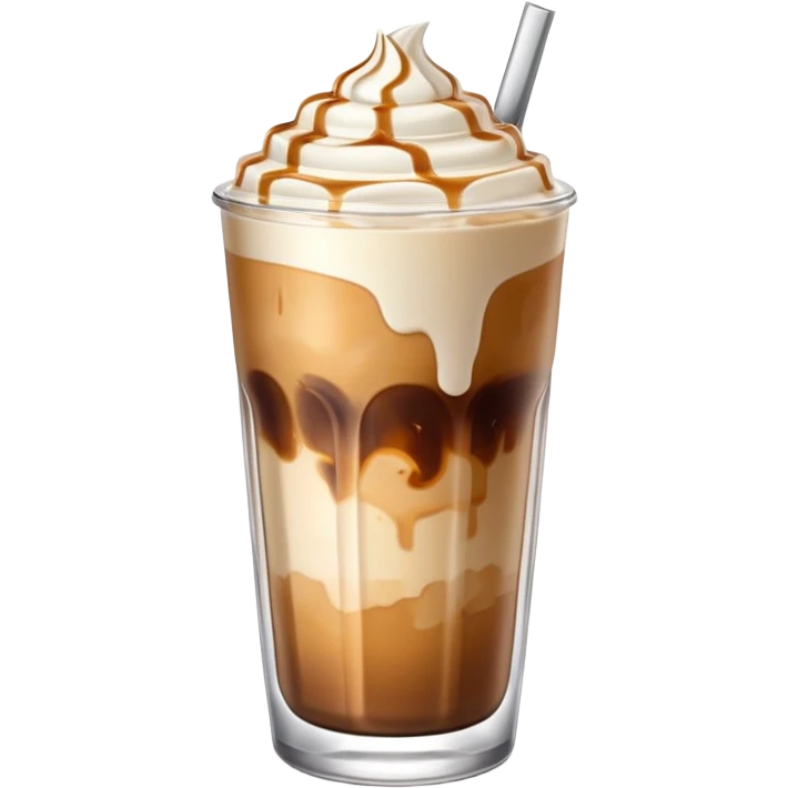 iced latte in clear glass with ice cubes and creamy coffee layers, iOS style emoji, high definition, precise details emoji