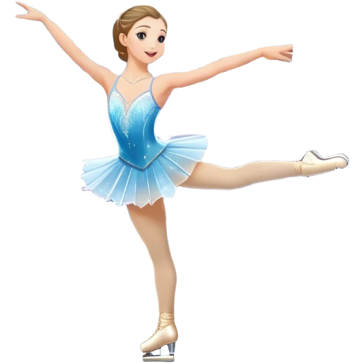 An icon featuring a graceful figure skater performing a spin on the ice. The background includes a grand ice rink palace with shining spotlights and cheering spectators in the stands. Transparent background highlights the elegance and artistry of figure skating emoji