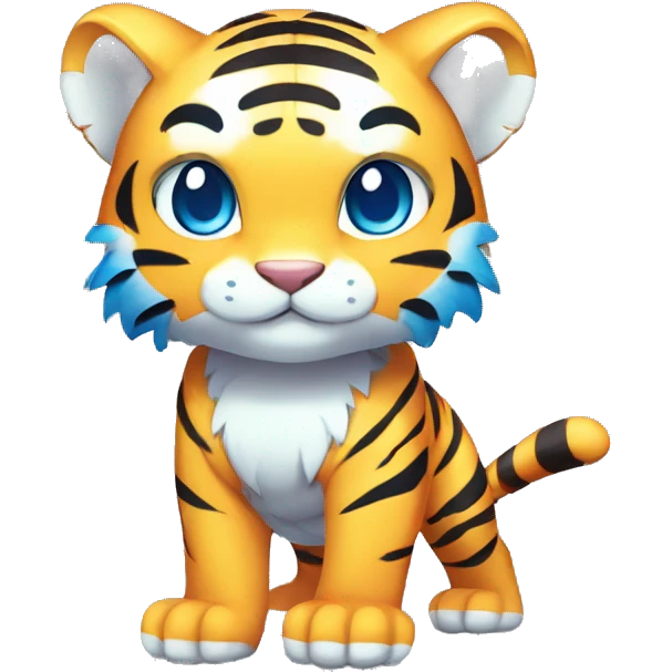 Colorful Shiny Kawaii Cute Blue-striped Tiger-Fakémon-Pokémon full body emoji