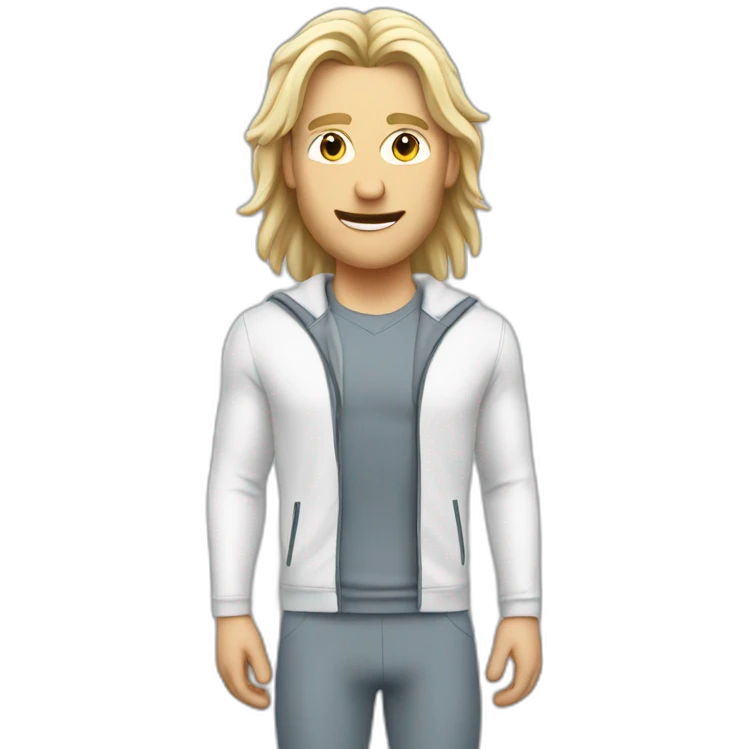 White man Runner, with white mid long hair dressed with sport suit talking to the people emoji