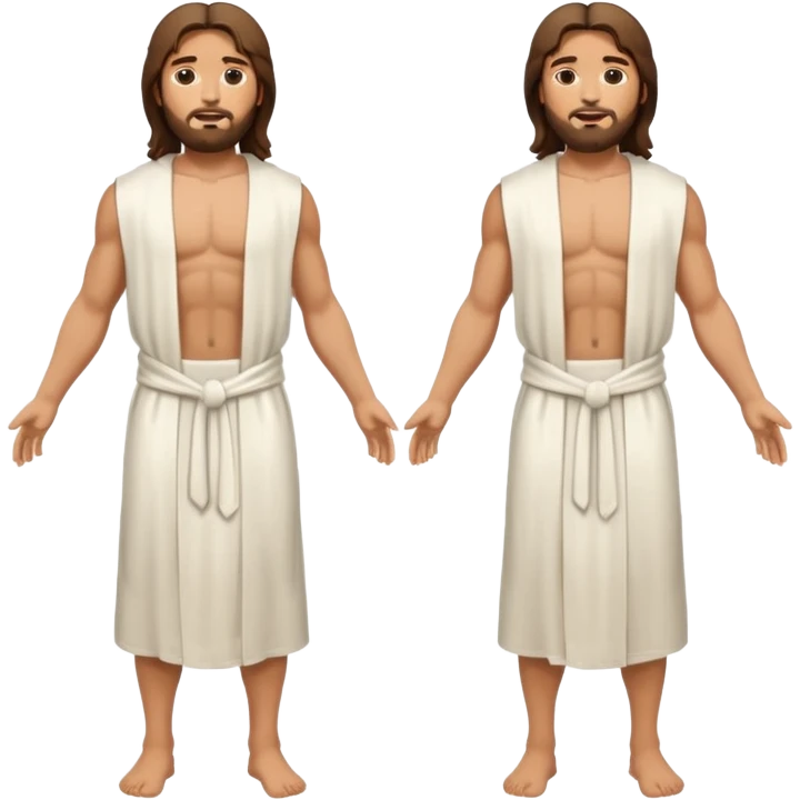 fullbody jesus christ jacked, sleeveless white robe front and backview emoji