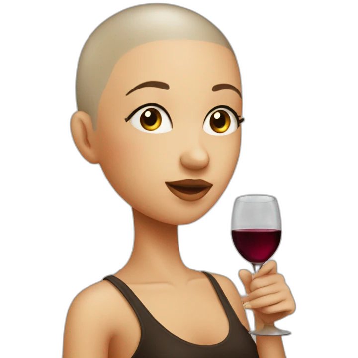 girl with shaved head drinking from a wineglass emoji