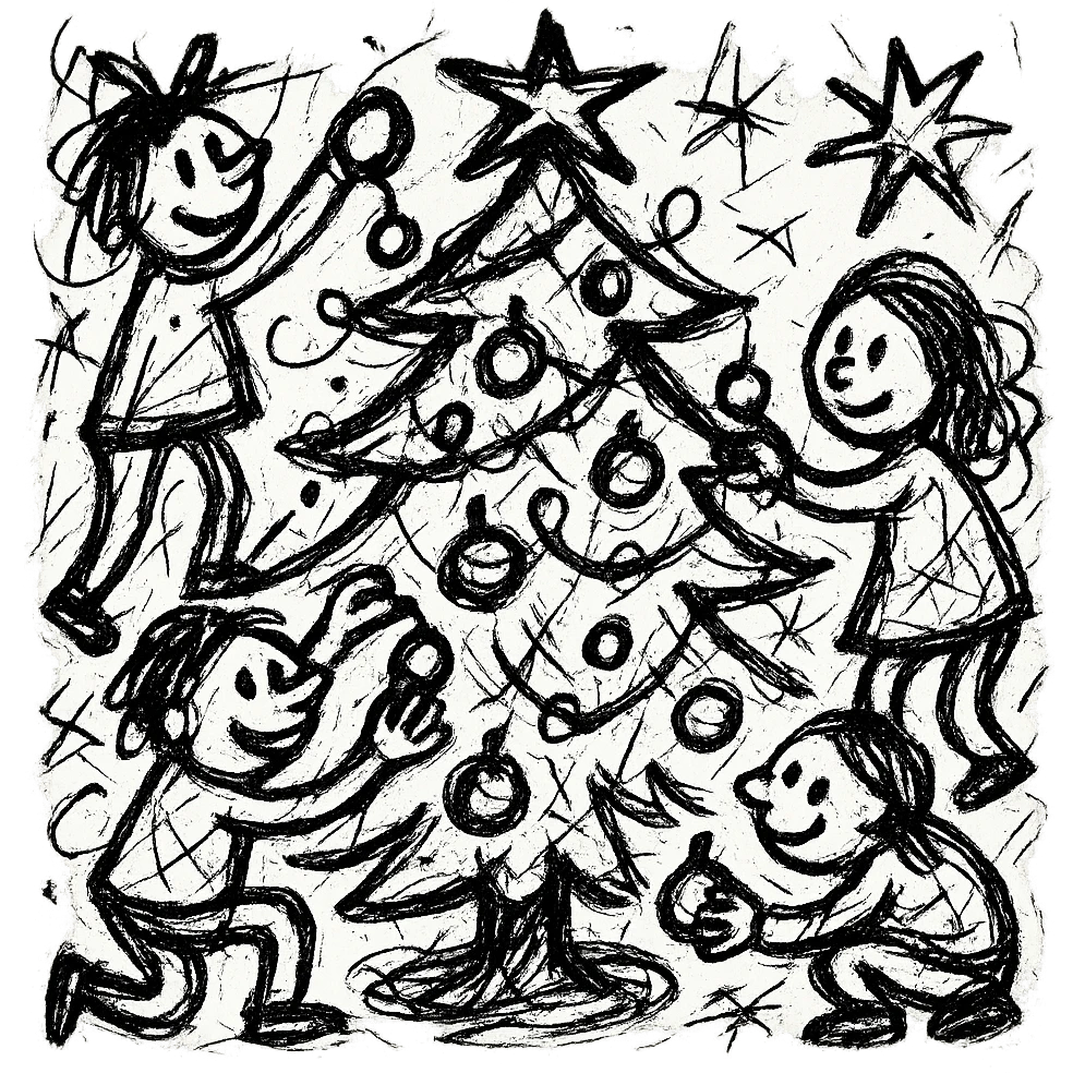 people decorating a Christmas tree emoji
