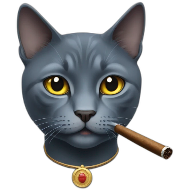 dark hair russian blue cat smokes a cigar emoji