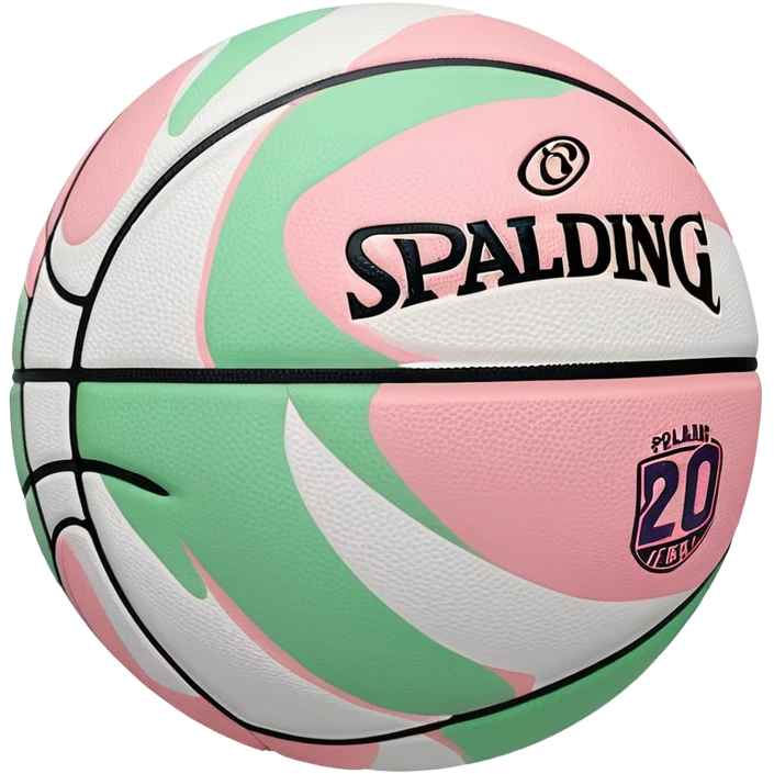 White NBA Spalding basketball with minimal pastel pink and green swirl accents emoji