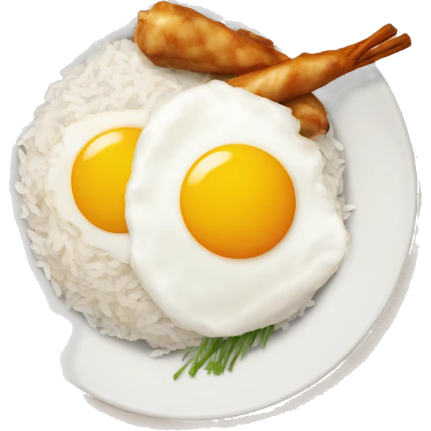 a bowl of rice with double sunny side up eggs and 2 chicken drumstick emoji